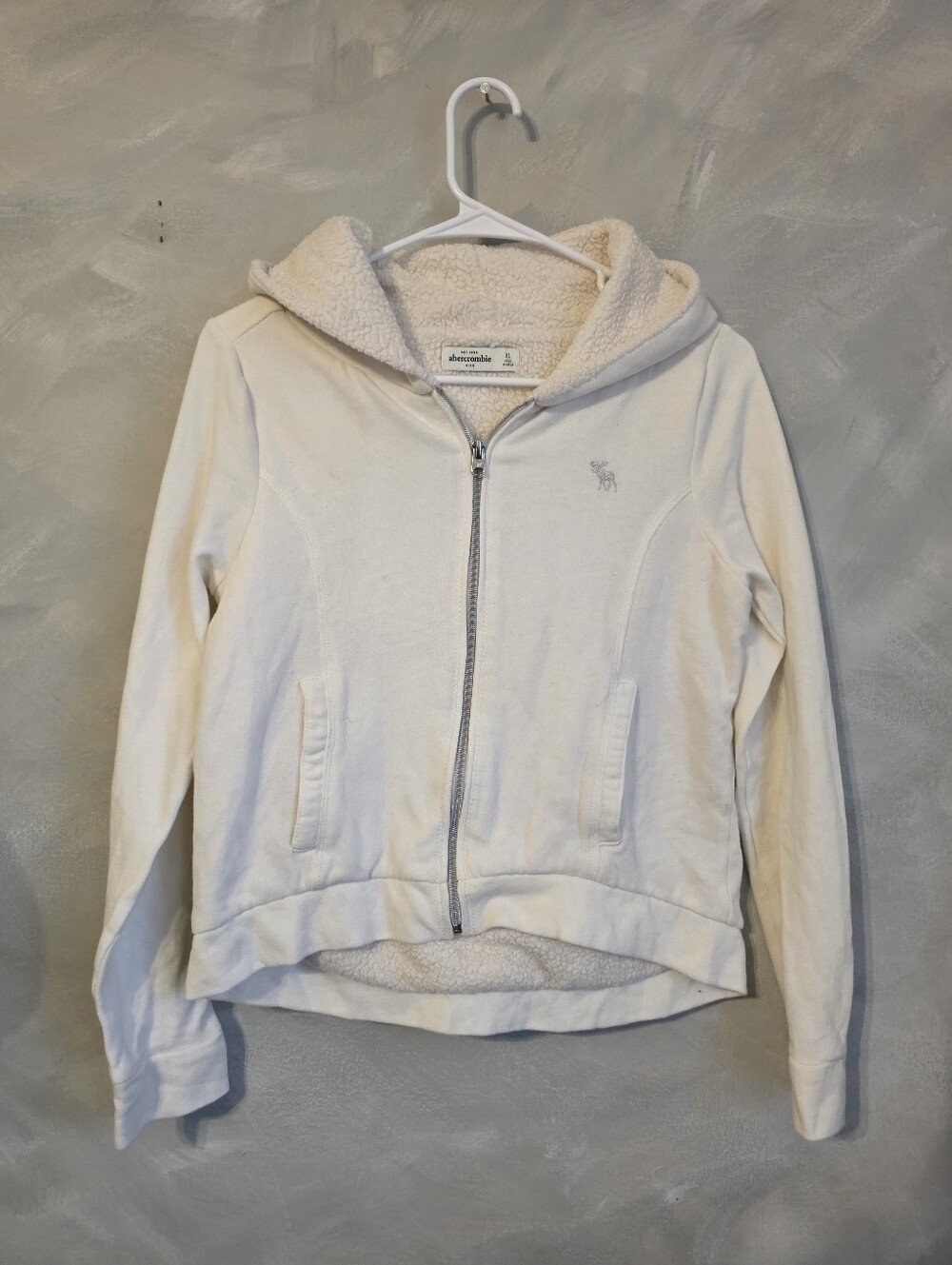 Vintage Y2K Abercrombie & Fitch Cream Full Zip Sherpa Lined Hoodie Girls XL